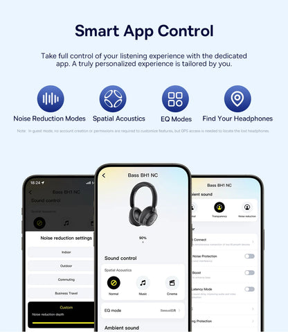 Baseus Bowie H1s Wireless Headphones - 46dB ANC, Hi-Res Spatial Audio, 120H