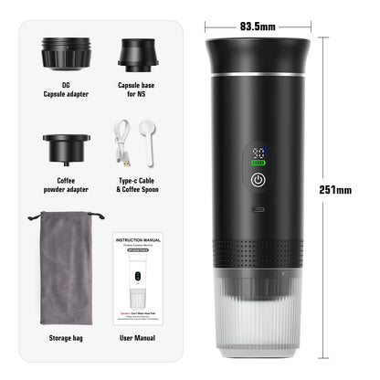 Portable Electric Espresso Maker - 3-in-1 Wireless Coffee Machine for Car Travel