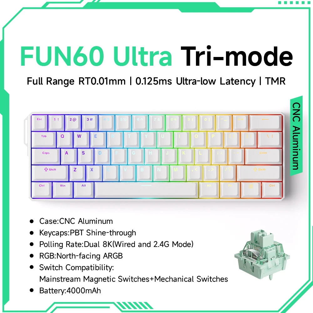 Akko MonsGeek FUN60 Mechanical Keyboard Magnetic Switch 60% Gaming Keyboards Rapid Trigger 0.01mm 8K ARGB HE/TMR Custom Keyboard