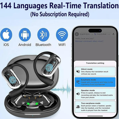 AI Translation Earbuds with Ear Hook - Bluetooth 5.3 Open Ear