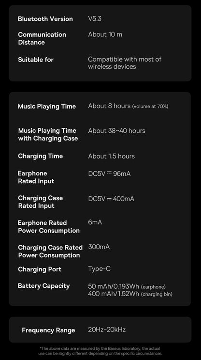 Baseus Bowie MA10 Pro ANC Wireless Earphones 48dB Hybrid ANC Bluetooth 5.3 Earbuds IPX6 Waterproof 4-Mics ENC Sports Headphones