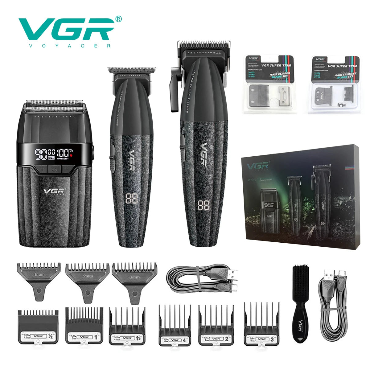 VGR V-640 Professional Hair Clipper - 9000 RPM Rechargeable Trimmer for Men