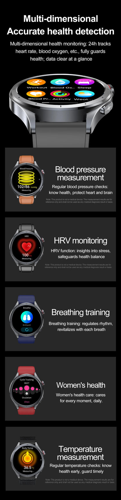 Health Smart Watch - ECG, Blood Pressure, Body Fat Analysis
