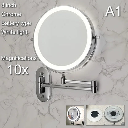 LED Wall Mount Makeup Mirror with Magnification & Dimming
