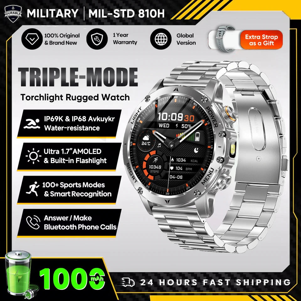 T-Rex 3 Ultra Smartwatch - 1000mAh Battery, 5ATM Waterproof, Heart Rate Monitor