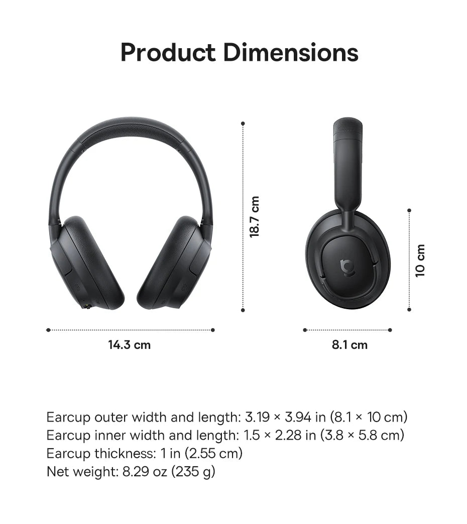 Baseus EH10 NC Wireless Headphones - 45dB ANC, 80H Battery