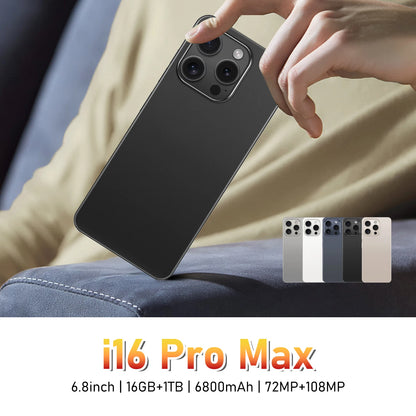 I16 Pro Max 2026 New HOT 6.8inch HD Global Edition Original Smart Dual Card 6800mAh Battery Facial Recognition Function