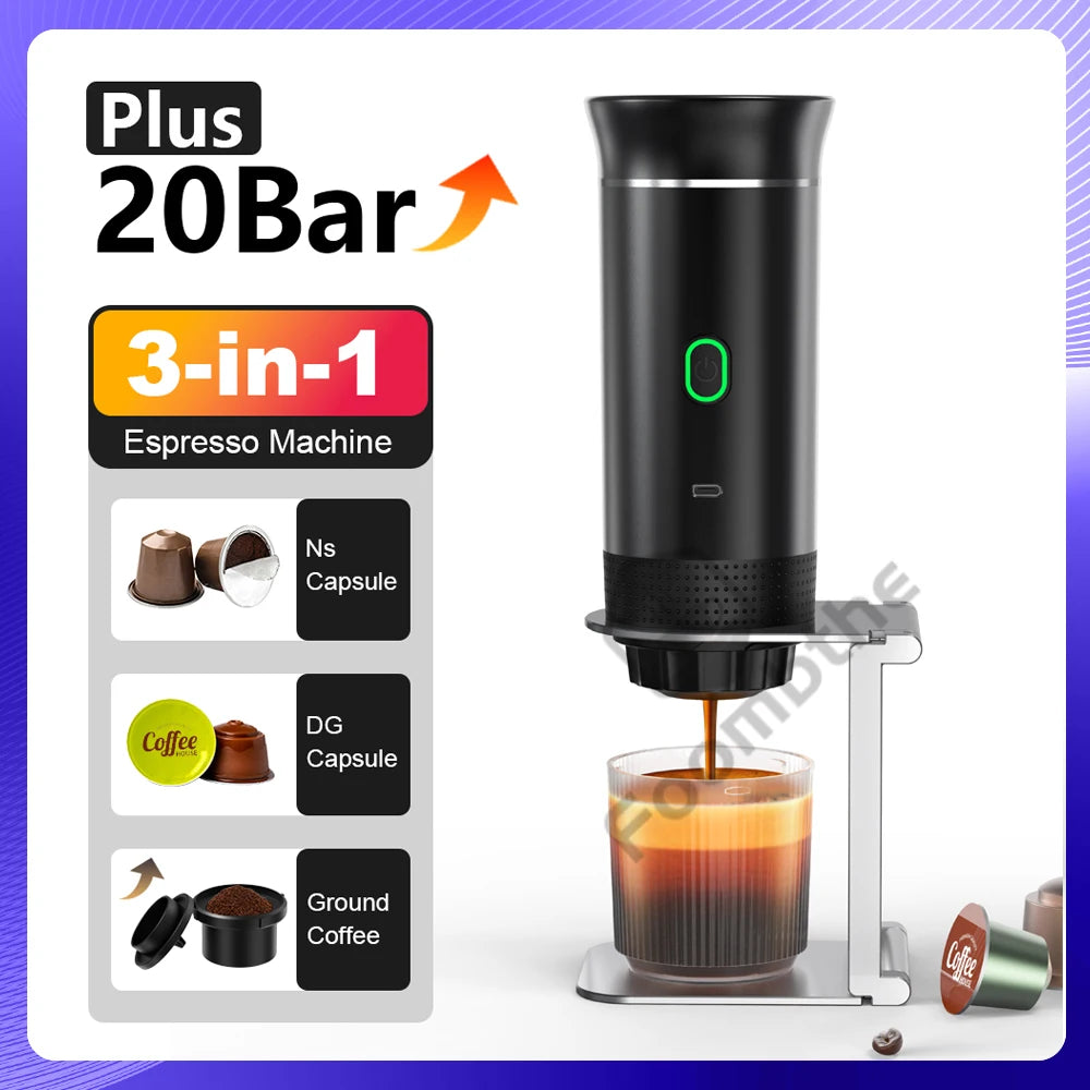 Portable Electric Espresso Maker - 3-in-1 Wireless Coffee Machine for Car Travel