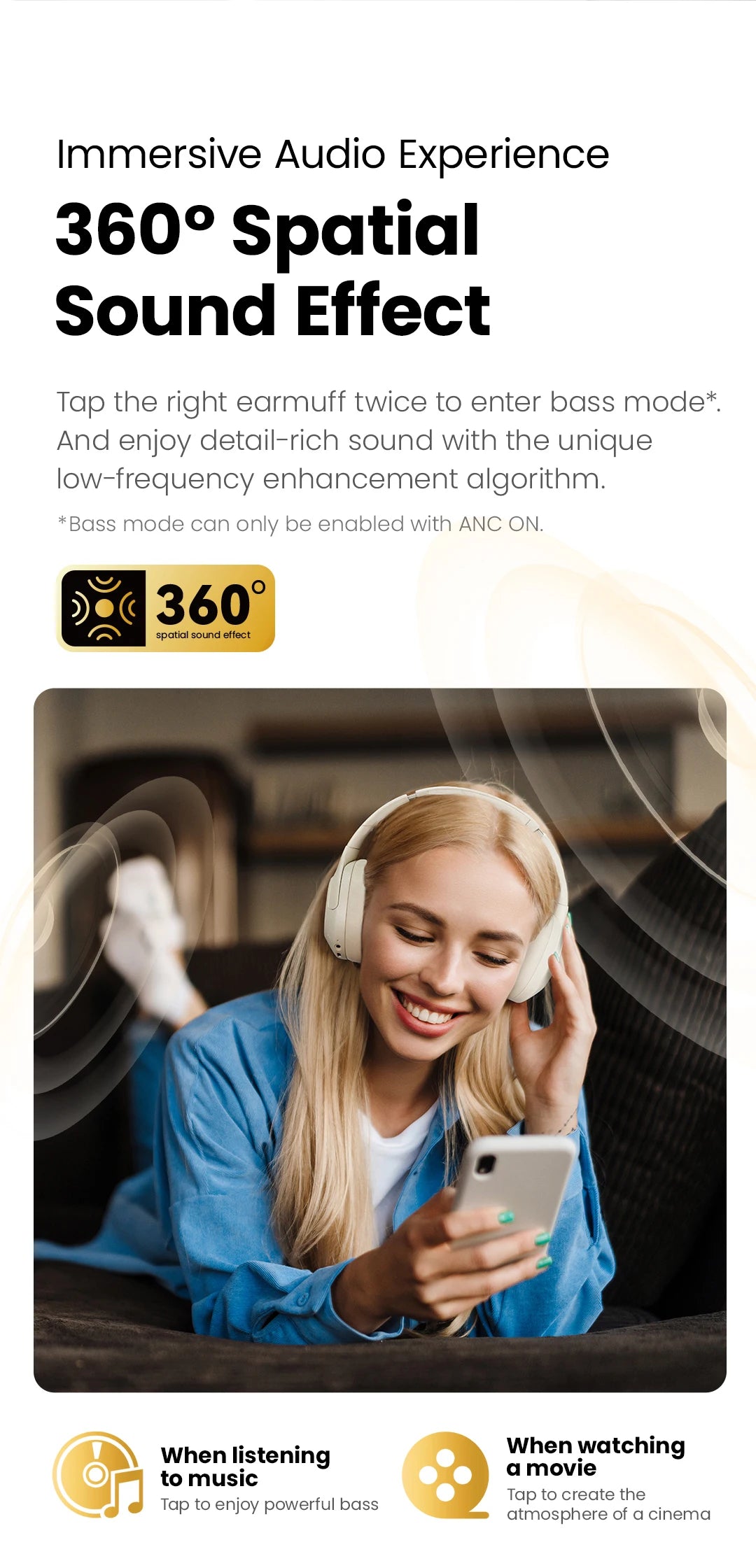 HAYLOU S30 Wireless Headphones - 43dB ANC, 40mm Driver, 80H Playtime