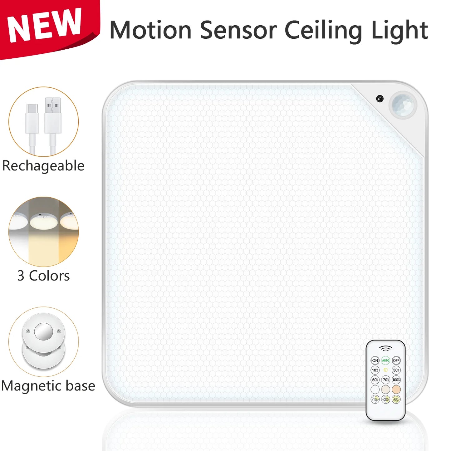 WILLED 8W Rechargeable Motion Sensor Ceiling Light with Remote 5000mAh battery Magnetic LED for Shower Garage Hallway Closet