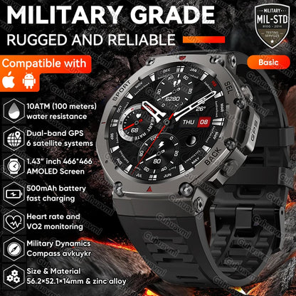 T-Rex 3 Pro Military GPS Smartwatch - 10ATM, 500mAh, Dual-Band GPS