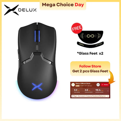 Delux M800PRO PAW3395 Wireless Gaming Mouse RGB light 26000DPI Wired Programmable Rechargeable Mice for PC Laptop Gamer