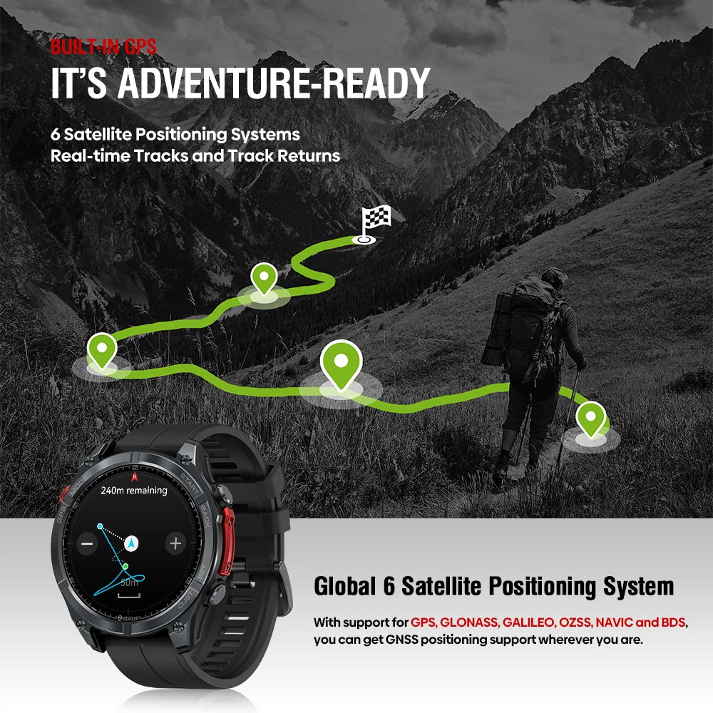 Zeblaze Stratos 4 GPS Smartwatch - 1.43" AMOLED, Compass, Altimeter