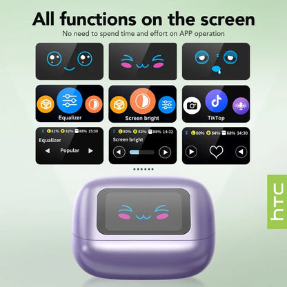 HTC NE54 AI Translator Earbuds - LCD Screen, Ear Clip Design