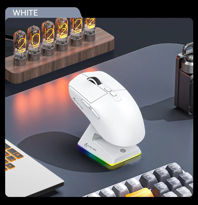 ATTACK SHARK X6 Mouse,PAW3395 Bluetooth Tri-Mode Connection,RGB Touch Magnetic Charging Base,Macro Gaming Mouse