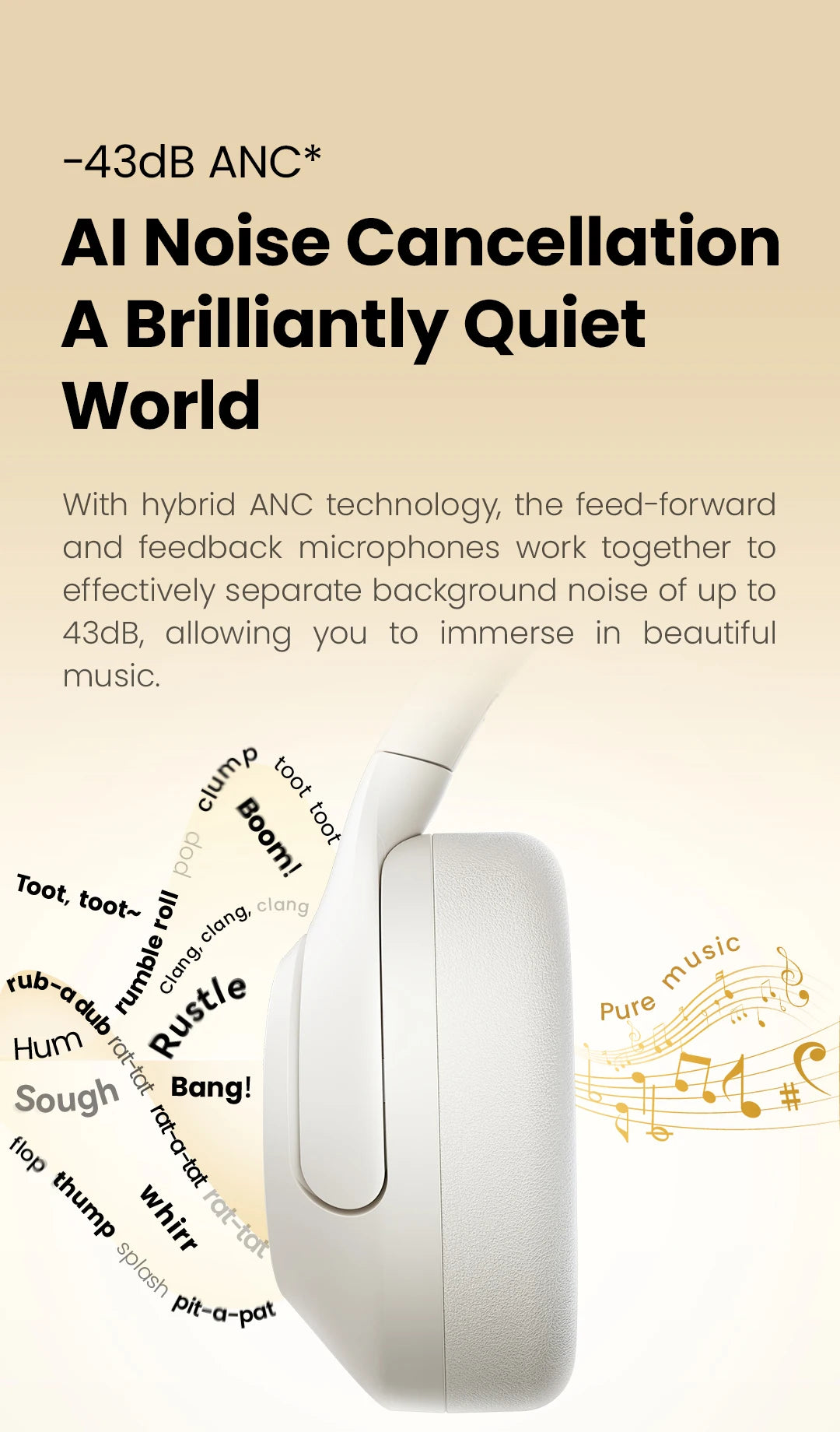 HAYLOU S30 Wireless Headphones - 43dB ANC, 40mm Driver, 80H Playtime