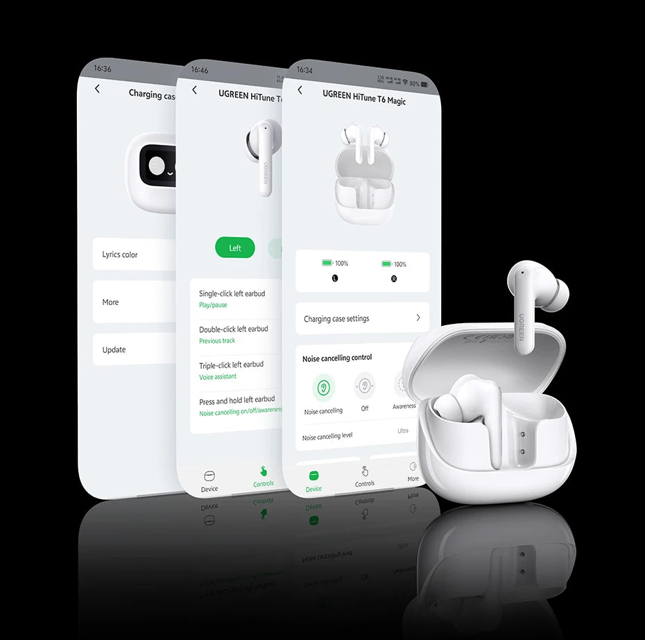 UGREEN ClipBuds Magic LCD Screen TWS Earphones - 52dB ANC Bluetooth Earbuds