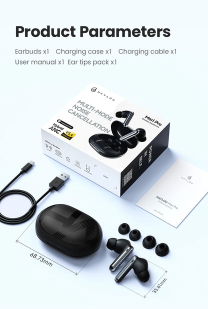 HAYLOU Mori Pro Wireless Earbuds - 43dB ANC, Bluetooth 5.4