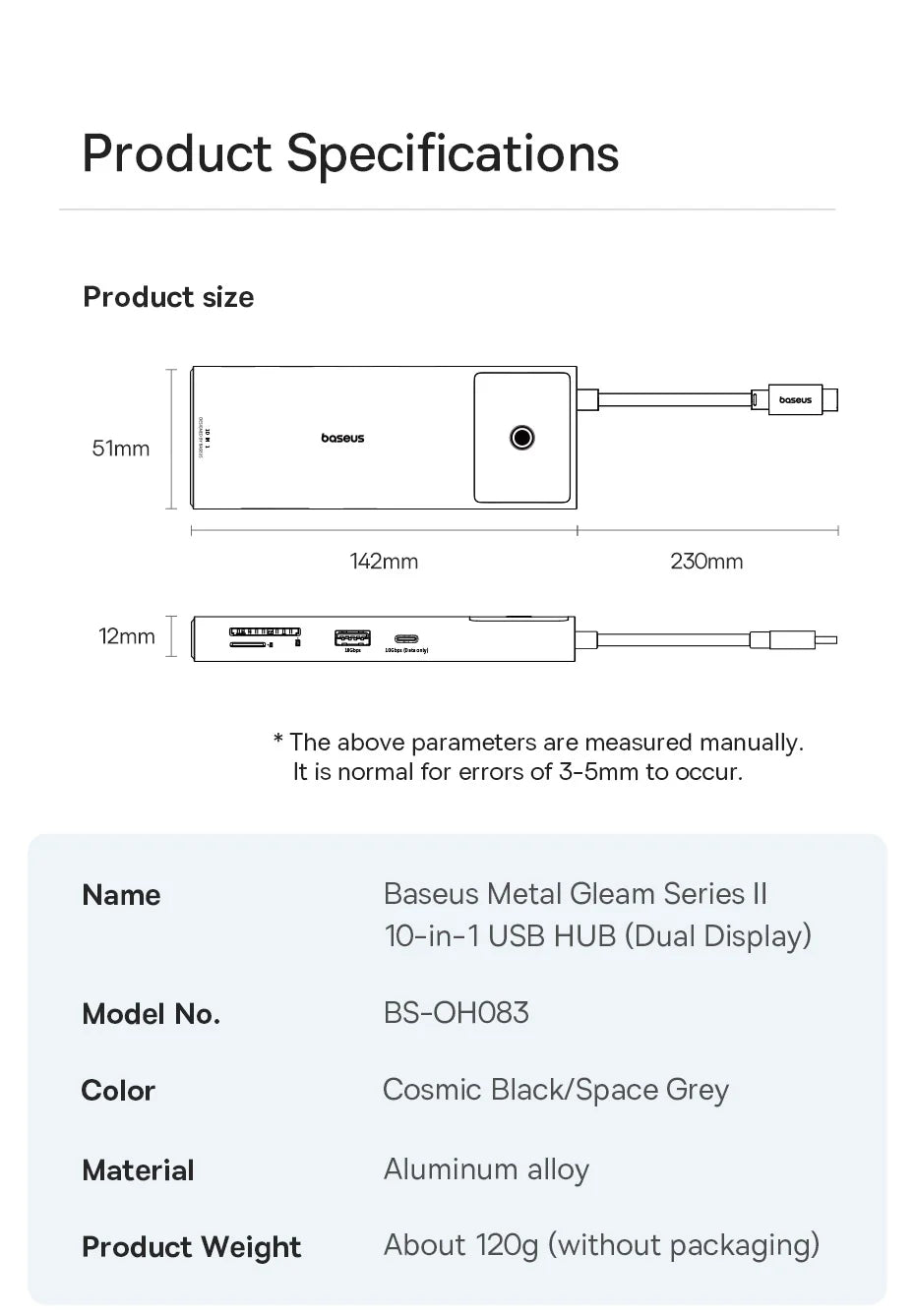 Baseus USB C HUB Dual HDMI 8K 4K Adapter 10-in-1 USB 3.2 10Gbps Splitter with RJ45 SD TF Type C PD 100W for MacBook Pro Air HUB