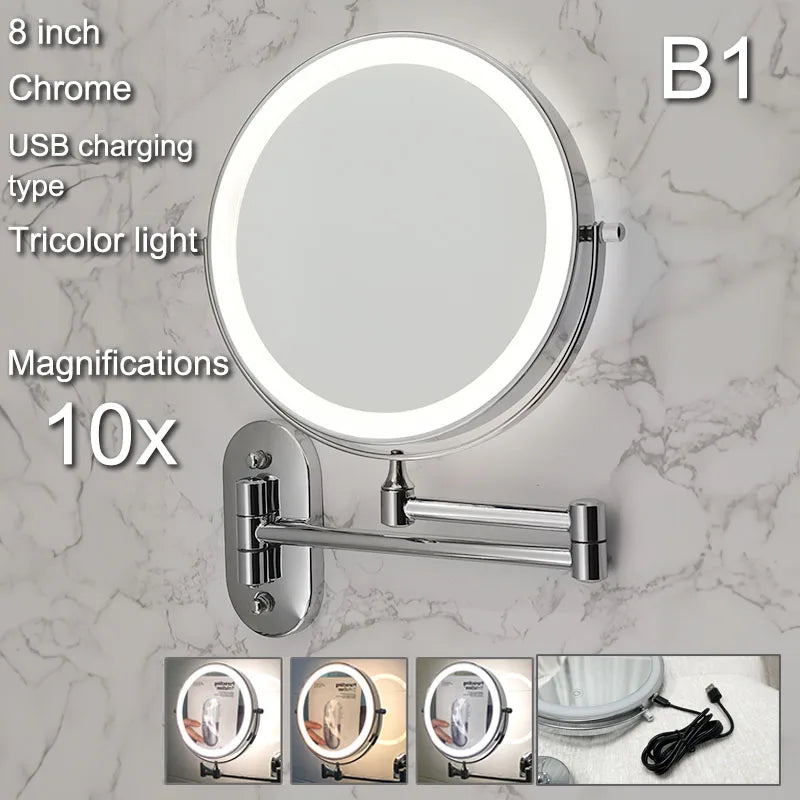 LED Wall Mount Makeup Mirror with Magnification & Dimming