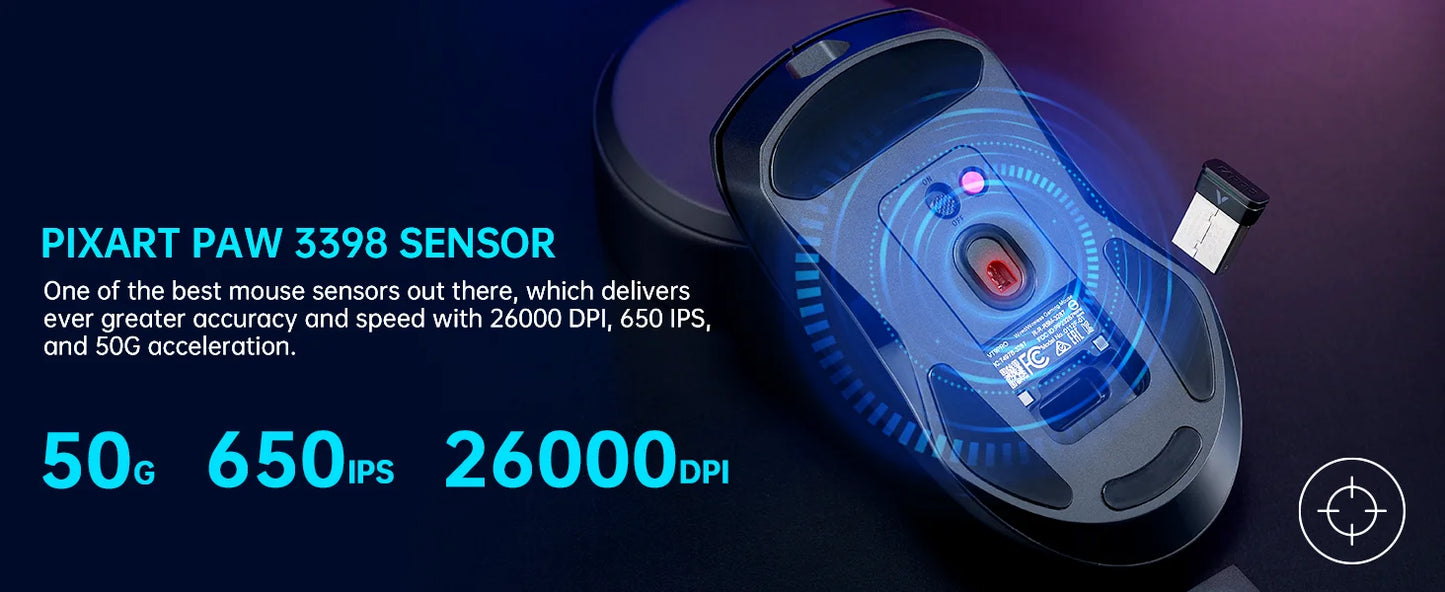 Rapoo VT9PRO PAW3398 Wireless Gaming Mouse 26000DPI 68g Lightweight Wired Wireless Mouse 160H Super Long Battery Life