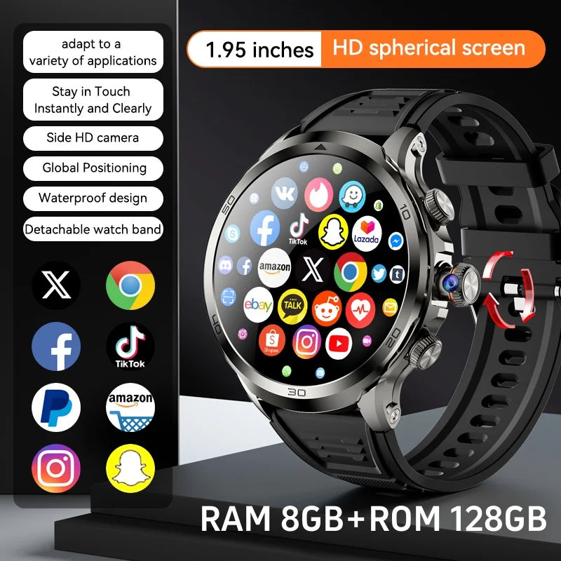H19 Android Smartwatch - 190° Rotary Camera, GPS, 1.95" AMOLED