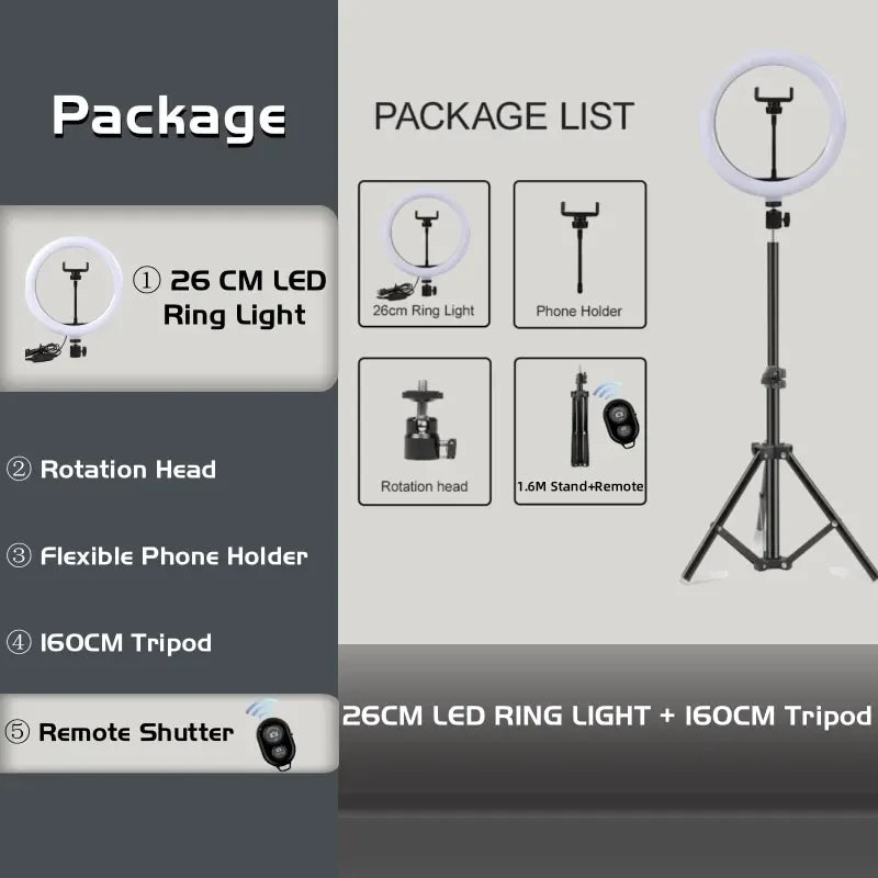 2" LED Ring Light with Tripod & Remote for TikTok & Video