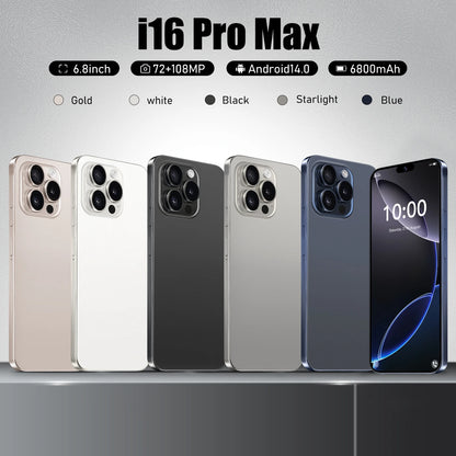 I16 Pro Max 2026 New HOT 6.8inch HD Global Edition Original Smart Dual Card 6800mAh Battery Facial Recognition Function