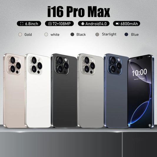I16 Pro Max 2026 New HOT 6.8inch HD Global Edition Original Smart Dual Card 6800mAh Battery Facial Recognition Function
