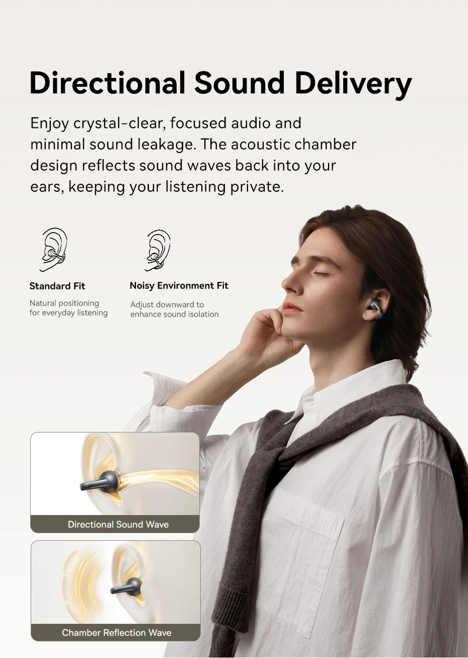 Baseus MC1 Pro Ear Clip Wireless Earphones Bluetooth 6.0 Hi-Res Ultra Open Earbuds earrings 4-Mic ENC Clip on ear buds Headphone