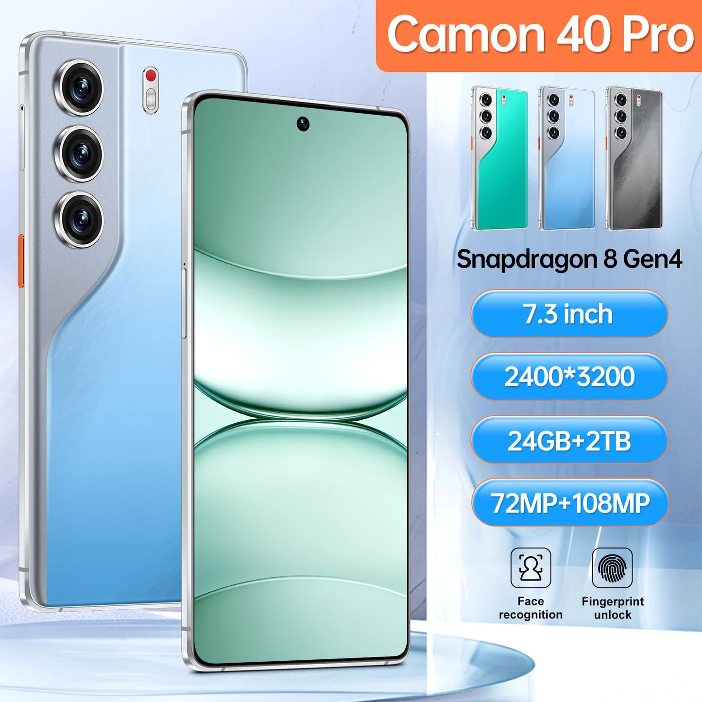 2025 Original Tablet Camon 40 Pro 7.3 inch HD 4K Android 15 22GB+2TB 7800mAh Battery 4G 5G Dual Sim Card WiFi GPS Google