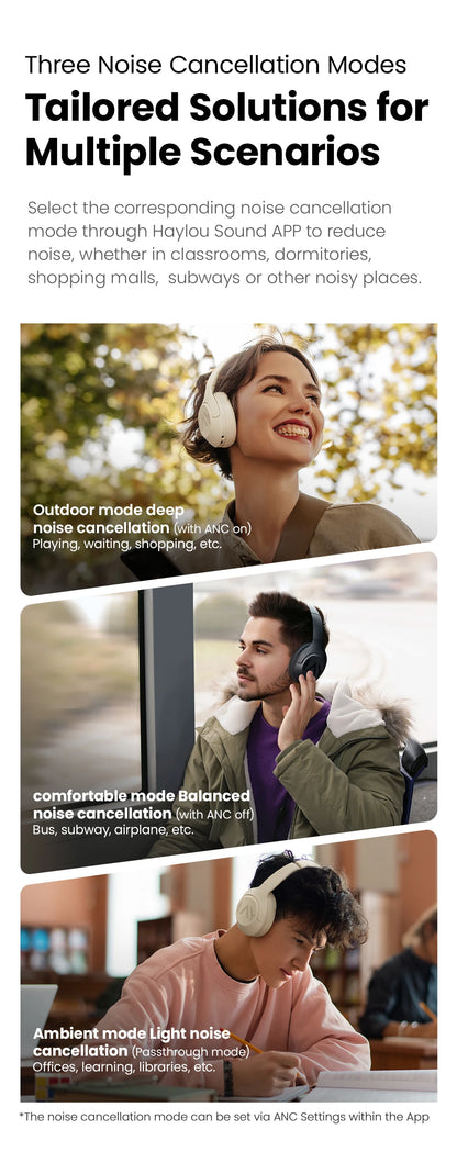 HAYLOU S30 Bluetooth 5.4 Headphones - 43dB ANC, 80H Playtime