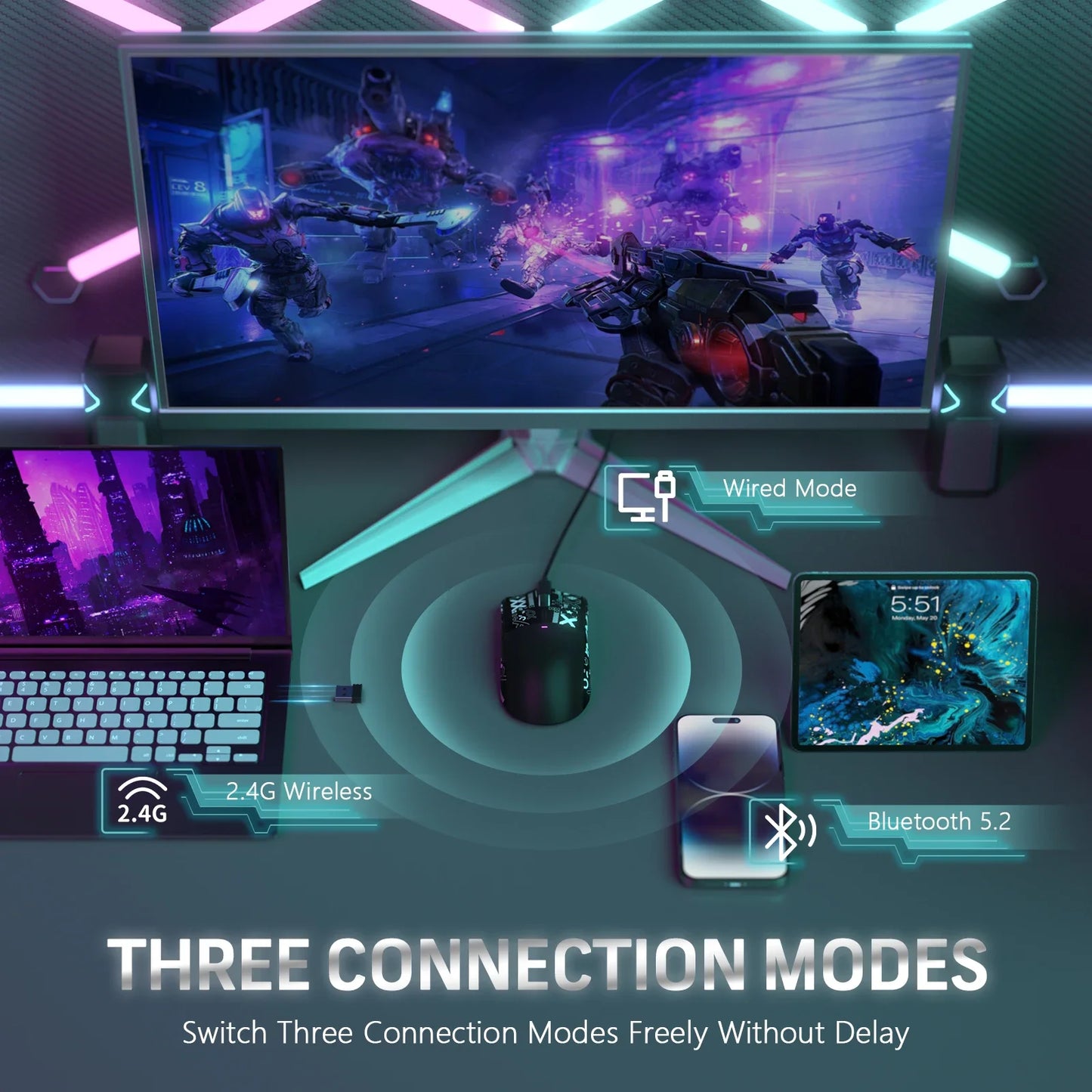 ATTACK SHARK X11 PixArt PAW3311 Three Mode Wireless Gamer Mouse Charging Dock Gaming Sensor, BT/2.4G Wireless Mouse