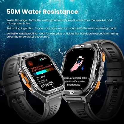 Military GPS Smart Watch - 5ATM Waterproof Bluetooth Call Compass Heart Rate