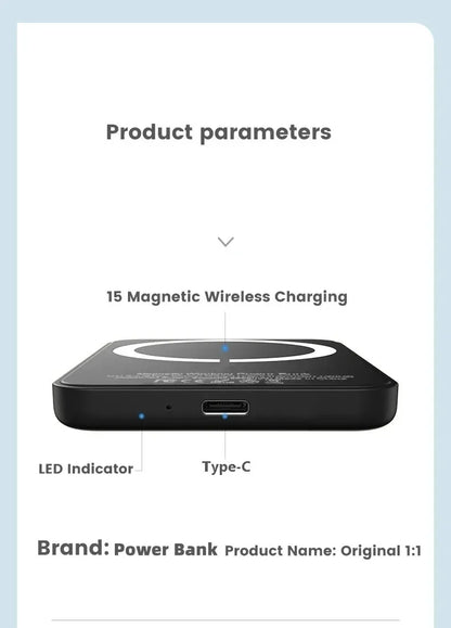 For Magsafe Power Bank 10000mAh Portable Auxiliary Spare External Magnetic Battery Pack Wireless Charger For Iphone 13 14 15 16