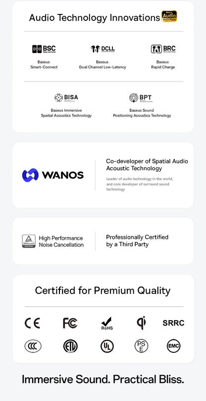 Baseus Bowie M2s Ultra Wireless Earphones Smart Screen 52dB Noise Cancelling Bluetooth 5.4 Headphones 3D Audio Spatial Earbuds