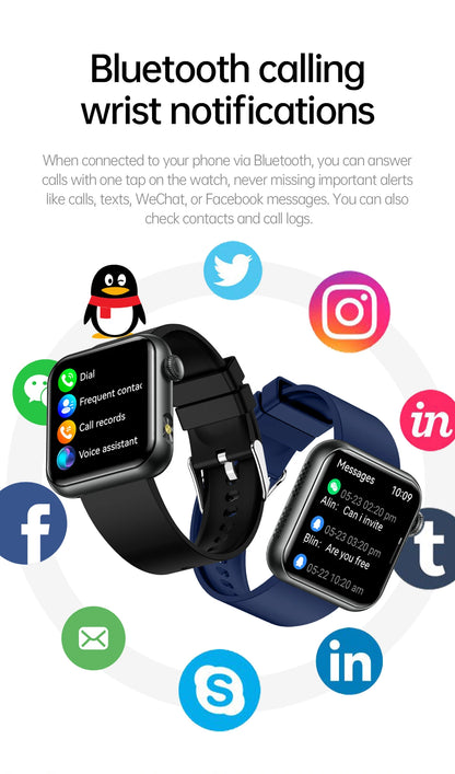 AI Smart Watch - HRV+PPG Blood Pressure Monitor, IP68 Waterproof