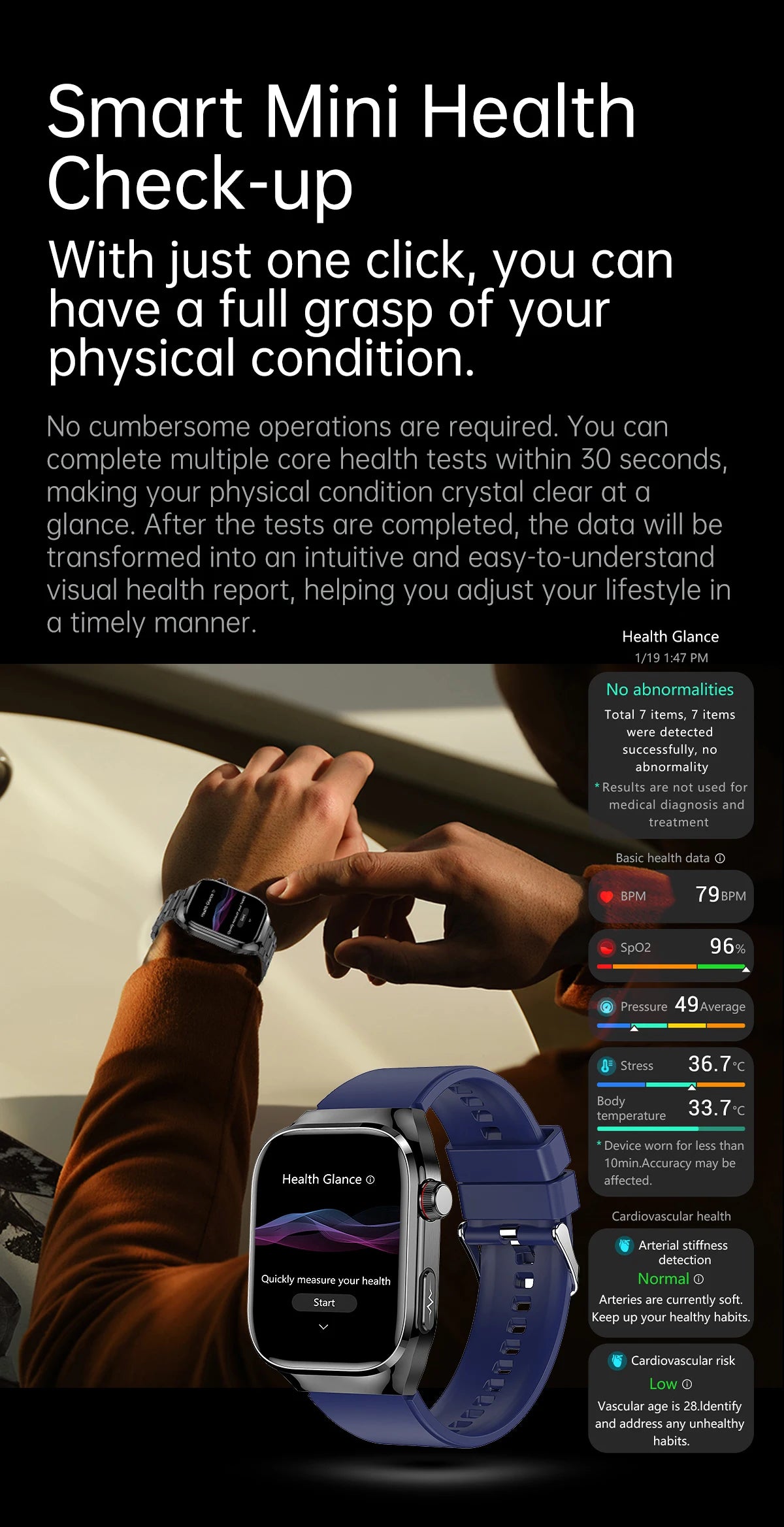 XIAOMI Health Smart Watch - ECG PPG Blood Pressure Oxygen Monitor with Bluetooth Call