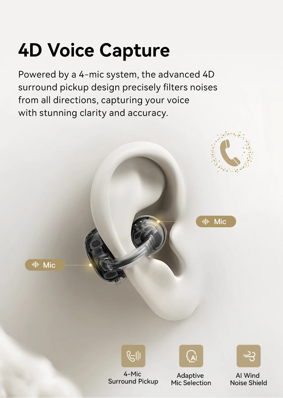 Baseus MC1 Pro Ear Clip Wireless Earphones Bluetooth 6.0 Hi-Res Ultra Open Earbuds earrings 4-Mic ENC Clip on ear buds Headphone