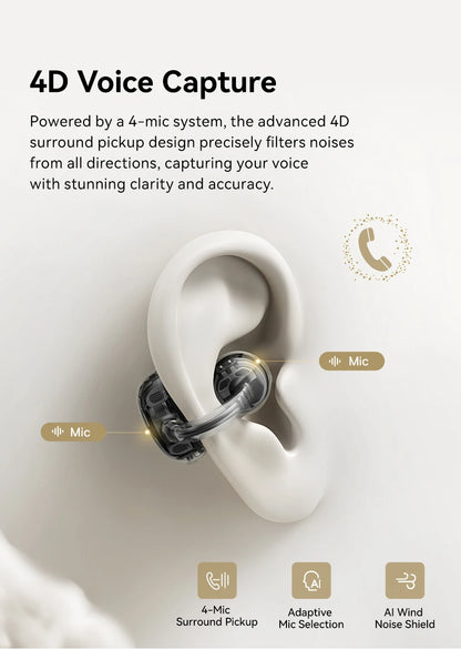 Baseus MC1 Pro Ear Clip Wireless Earphones Bluetooth 6.0 Hi-Res Ultra Open Earbuds earrings 4-Mic ENC Clip on ear buds Headphone