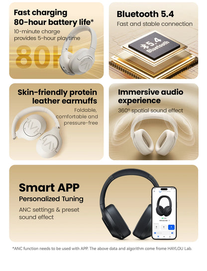 HAYLOU S30 Bluetooth 5.4 Headphones - 43dB ANC, 80H Playtime