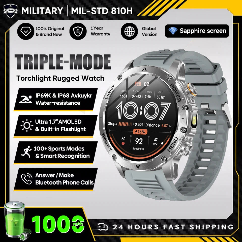 T-Rex 3 Ultra Smartwatch - 1000mAh Battery, 5ATM Waterproof, Heart Rate Monitor
