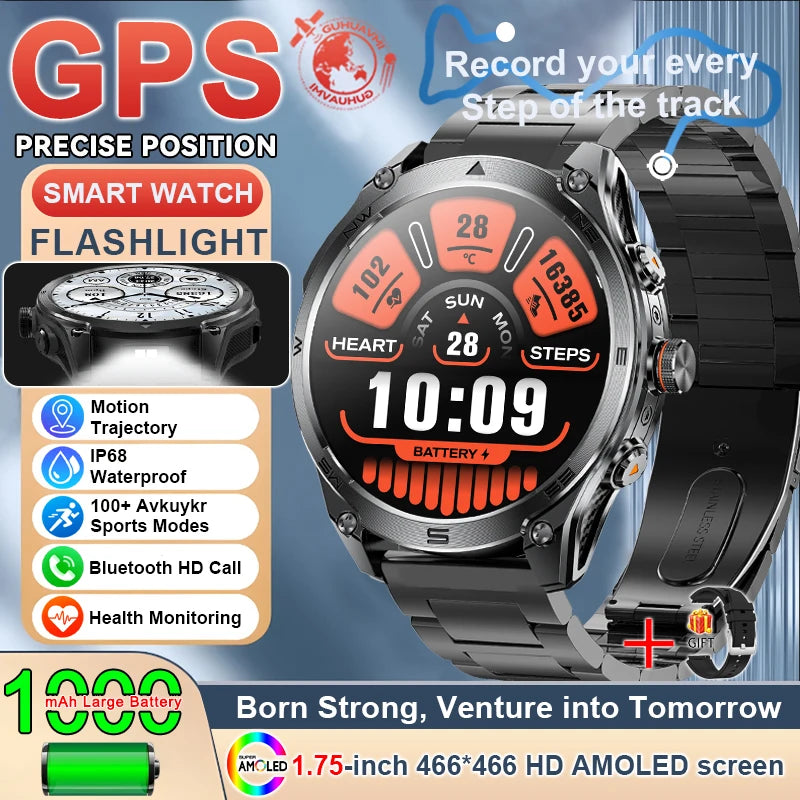 Men's GPS Smartwatch - 1.75" AMOLED, 10ATM, 1000mAh Battery
