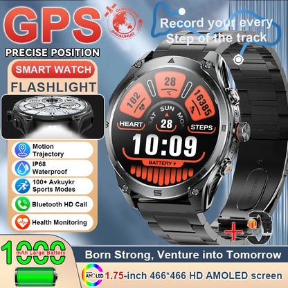 Men's GPS Smartwatch - 1.75" AMOLED, 10ATM, 1000mAh Battery