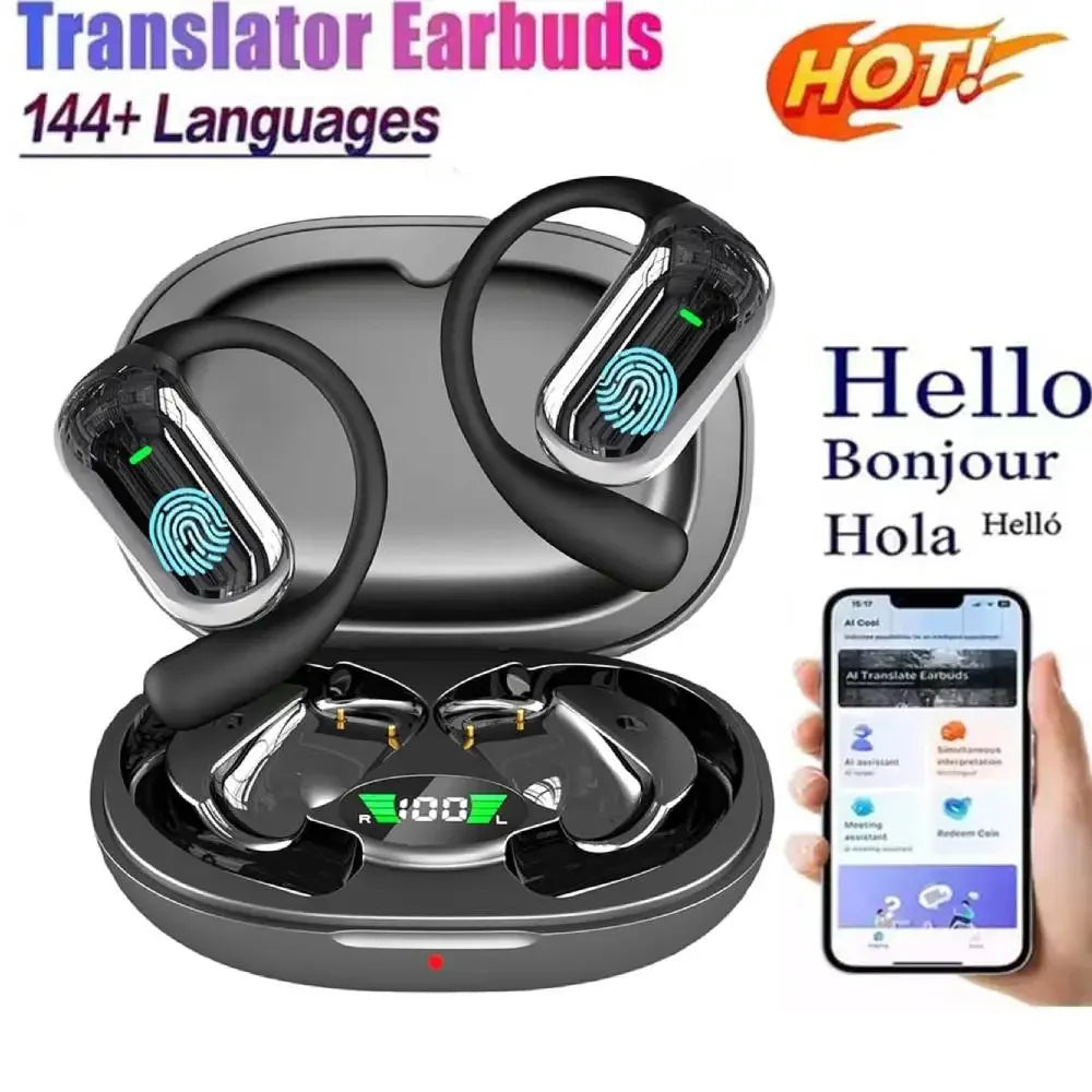 AI Translation Earbuds with Ear Hook - Bluetooth 5.3 Open Ear