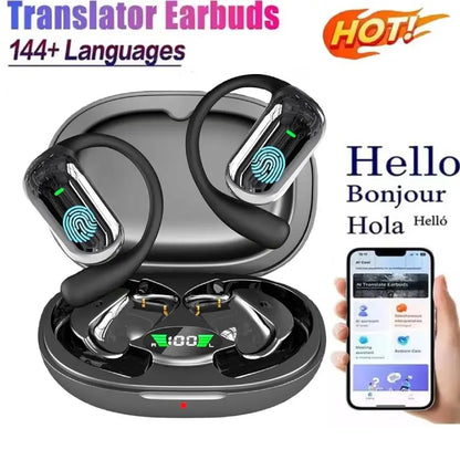 AI Translation Earbuds with Ear Hook - Bluetooth 5.3 Open Ear