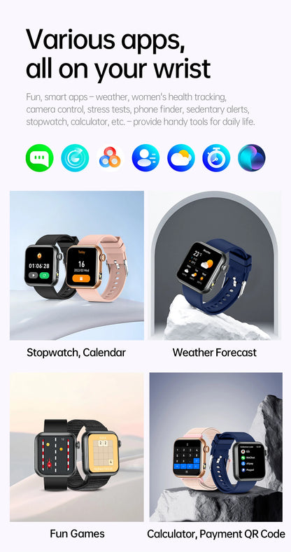 AI Smart Watch - HRV+PPG Blood Pressure Monitor, IP68 Waterproof