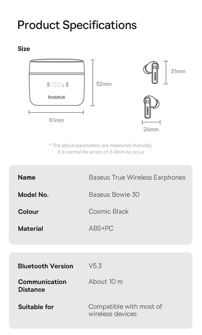 Baseus Bowie 30 Wireless Earbuds - 50dB ANC, 6 Mics, 65H Playtime