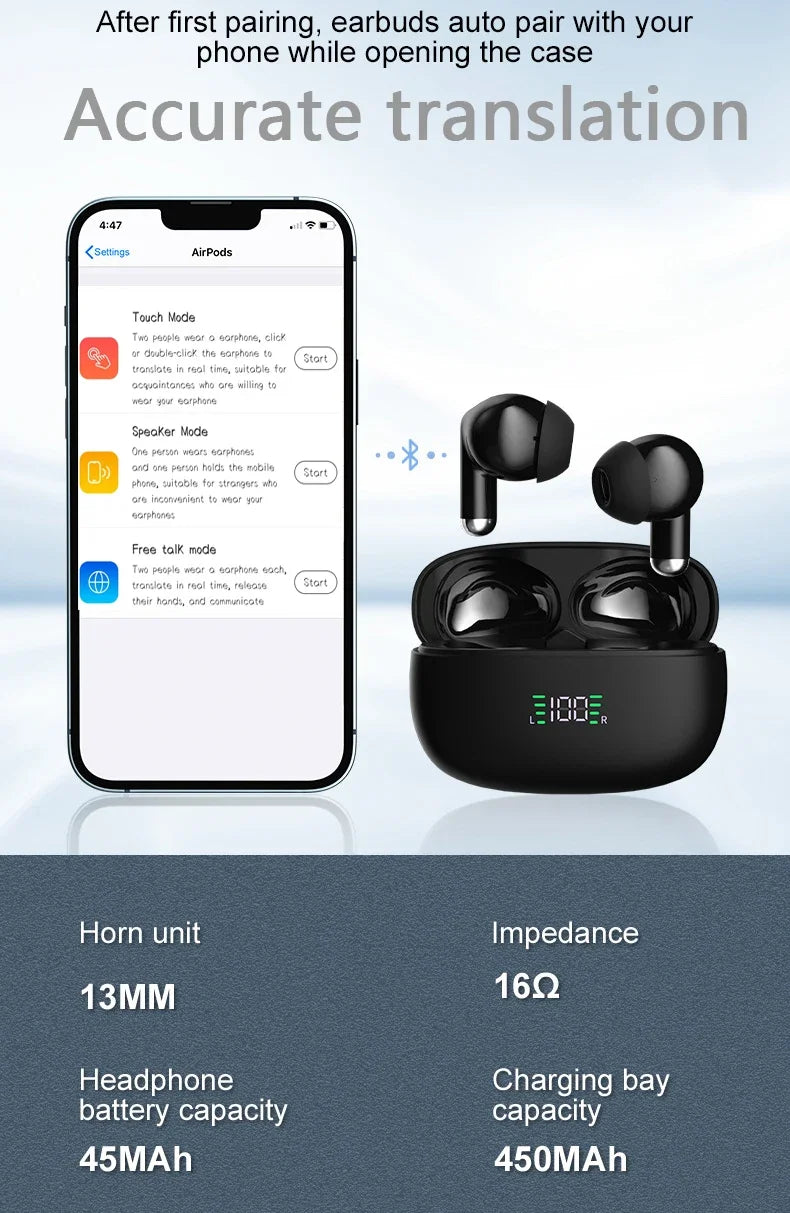 New Wireless Bluetooth Smart Voice Translation Headset Real-time Translation Chinese and English Learning Translation Headphones