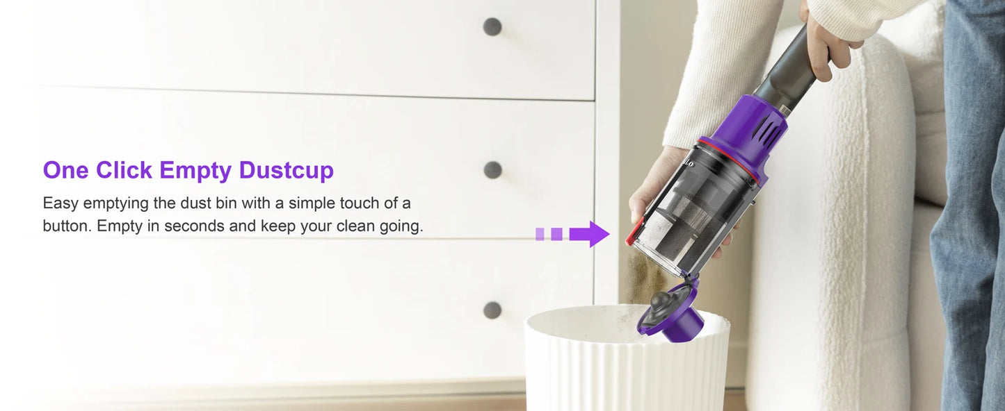 UMLO V102 Cordless Vacuum Cleaner - Brushless Motor Stick Vacuum for Pet Hair